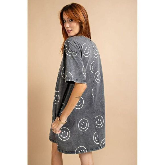 Easel Womens Smiley Happy Oversized Dress or Top in Black New S-L ED18210 - Picture 2 of 11